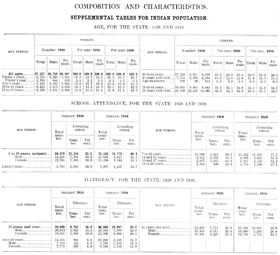 1920 Oklahoma Census, Volume 3, Supplemental Table
